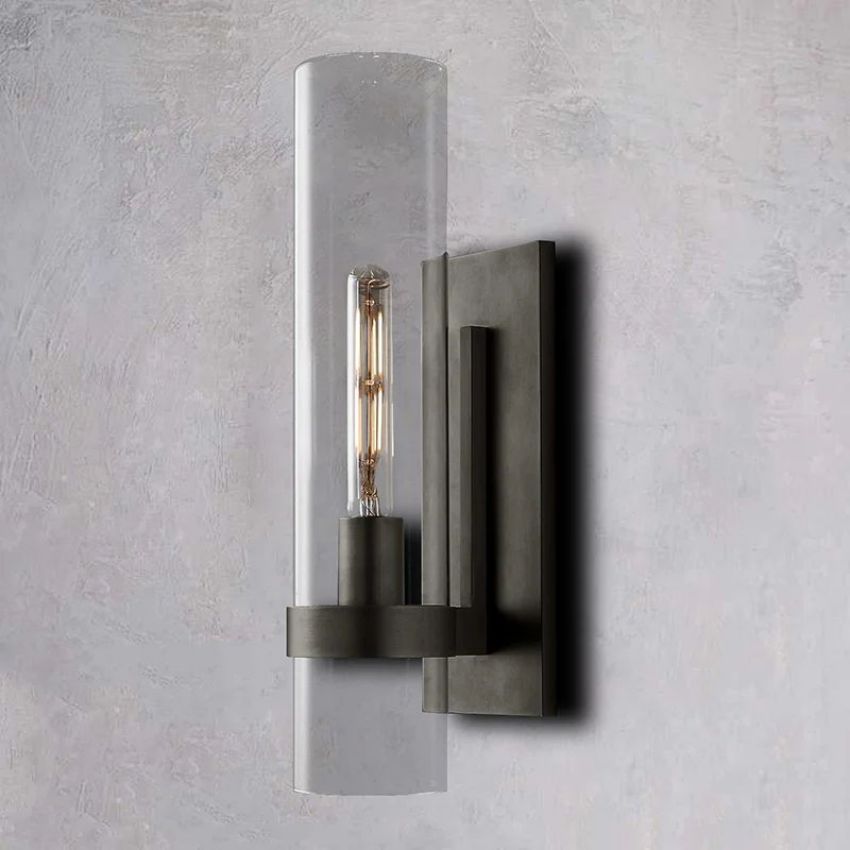 Wandleuchte aus Glas und Messing mit Zylinderschirm Warmweißes Licht Wohnzimmer Schlafzimmer Flur Beleuchtung Luxuriöses Design | Sansoti