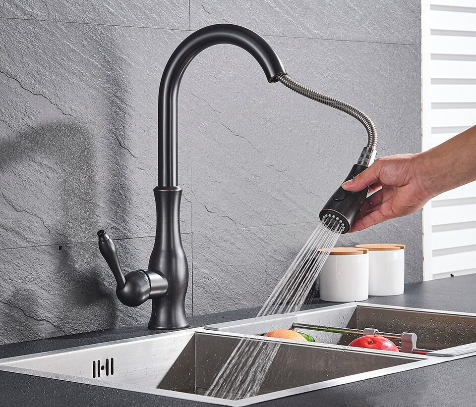 Pull-Out Kitchen Faucet with Shower Head, Stainless Steel, 360° Swivel Mixer Tap for Kitchen Sink, Professional Kitchen | Sansoti