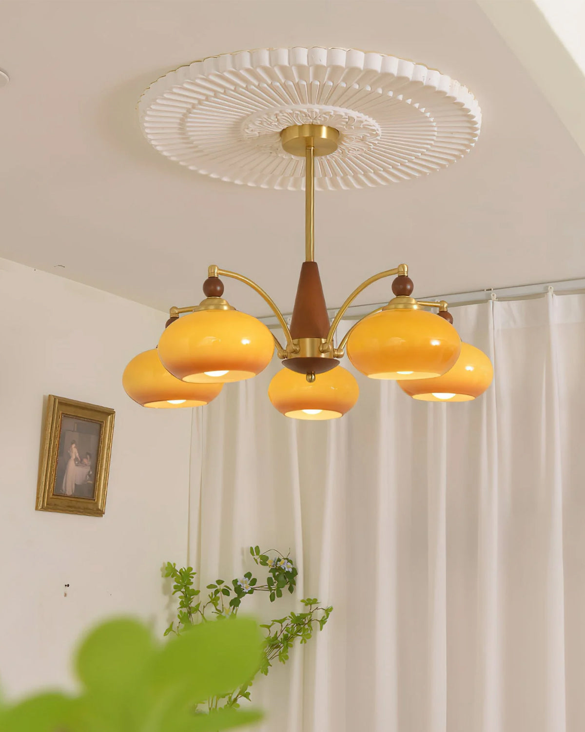 Lustre rétro Calliope – Suspension métallique avec abat-jours en verre – 3, 5 ou 8 points lumineux – Design classique vintage pour salle à manger et salon | Sansoti