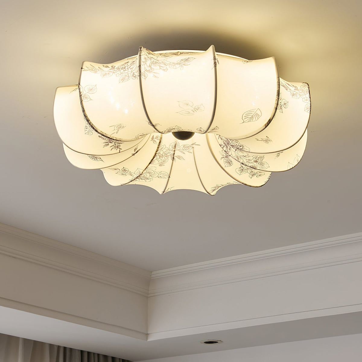 Fabric Ceiling Lamp with Floral Pattern Natural Atmosphere Lighting Scandinavian Design Living and Bedroom Lighting | Sansoti