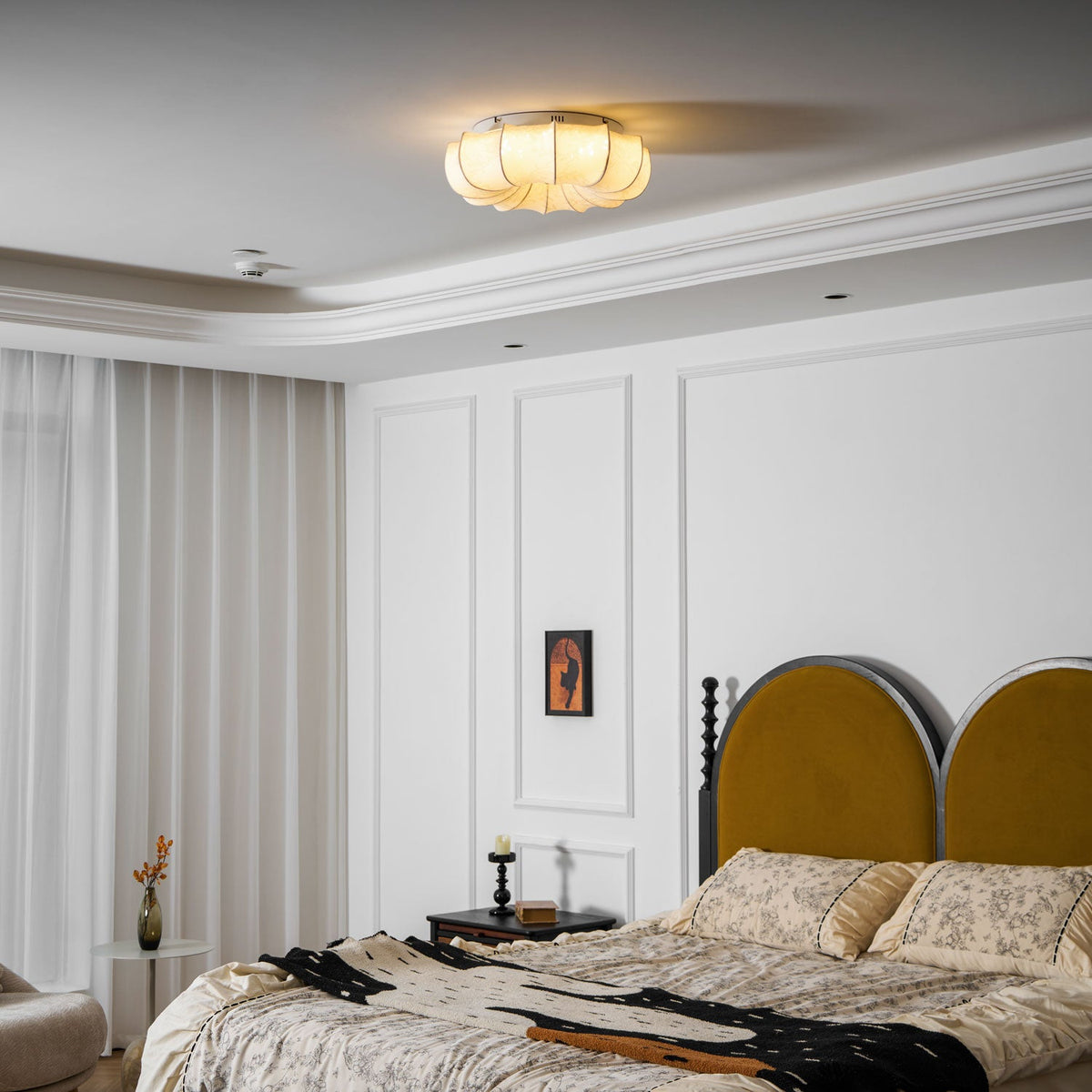 Fabric Ceiling Lamp with Floral Pattern Natural Atmosphere Lighting Scandinavian Design Living and Bedroom Lighting | Sansoti
