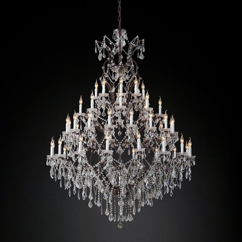 Lustre rond en cristal 150cm fer laiton 49 points lumineux dimmable style rococo empire salle à manger | Sansoti