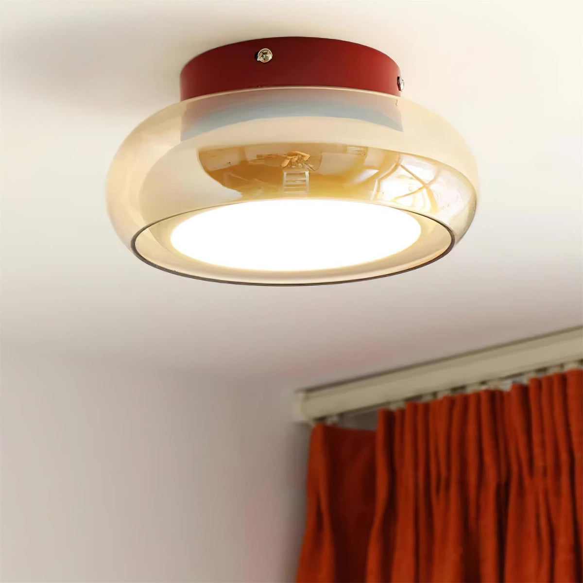 Plafondlamp Retro Glas Cognac Kersen Opbouw Verlichting Slaapkamer Woonkamer Stijlvol Sfeervol Interieur | Sansoti