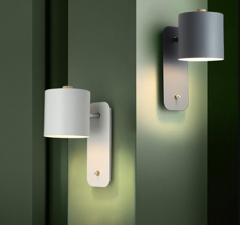 Applique pivotante cylindrique en aluminium, noir, blanc et vert, pour chambre et coin lecture, lumière directionnelle, spots réglables | Sansoti