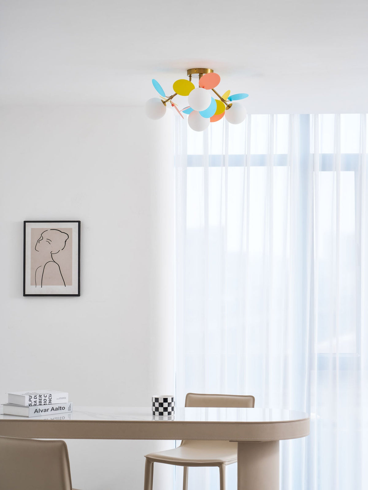 Plafonnier rond avec feuilles en acrylique – Couleurs pastel macaron – 1, 4, 6 ou 8 points lumineux – Douille G9 – Design scandinave pour chambre d’enfant, salon et bureau | Sansoti