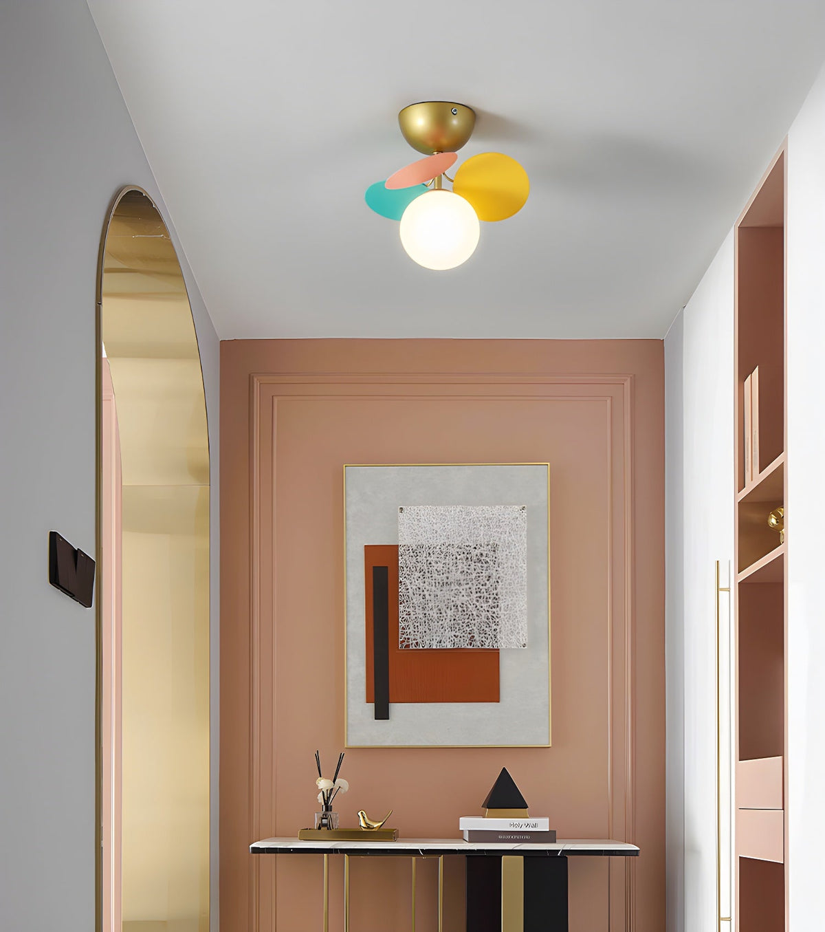 Plafonnier rond avec feuilles en acrylique – Couleurs pastel macaron – 1, 4, 6 ou 8 points lumineux – Douille G9 – Design scandinave pour chambre d’enfant, salon et bureau | Sansoti