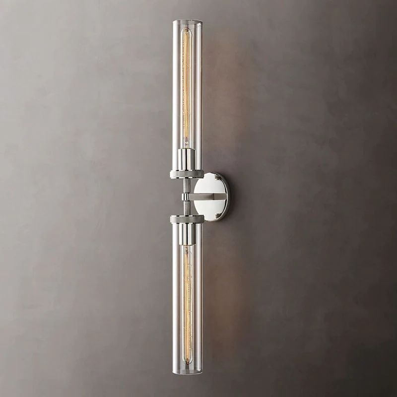 Industrial Linear Wall Lamp with Hexagonal Details Metal Glass Brass Black Nickel Lighting Living Room | Sansoti