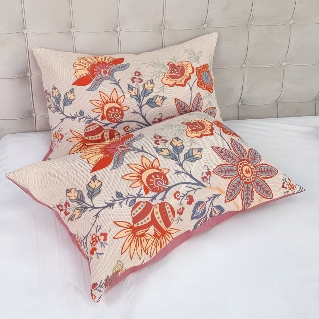 Rustic Floral Pillowcase Set of 2 | Boho Cotton Pillow Covers 51x76cm | Sansoti