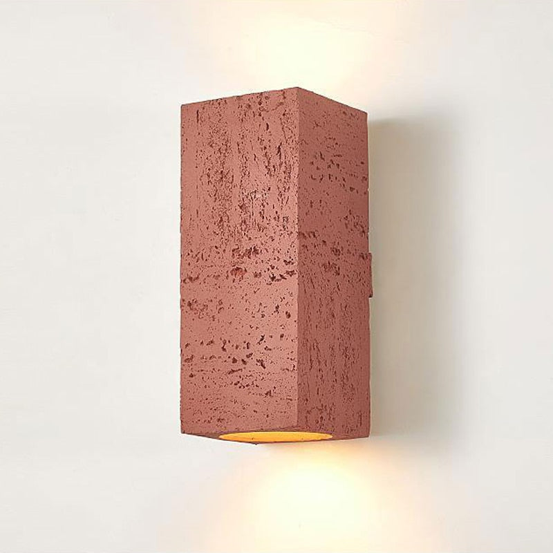 Japandi Wall Lamp Travertine-Look Cement Rectangle Warm Light Living Room Bedroom | Sansoti