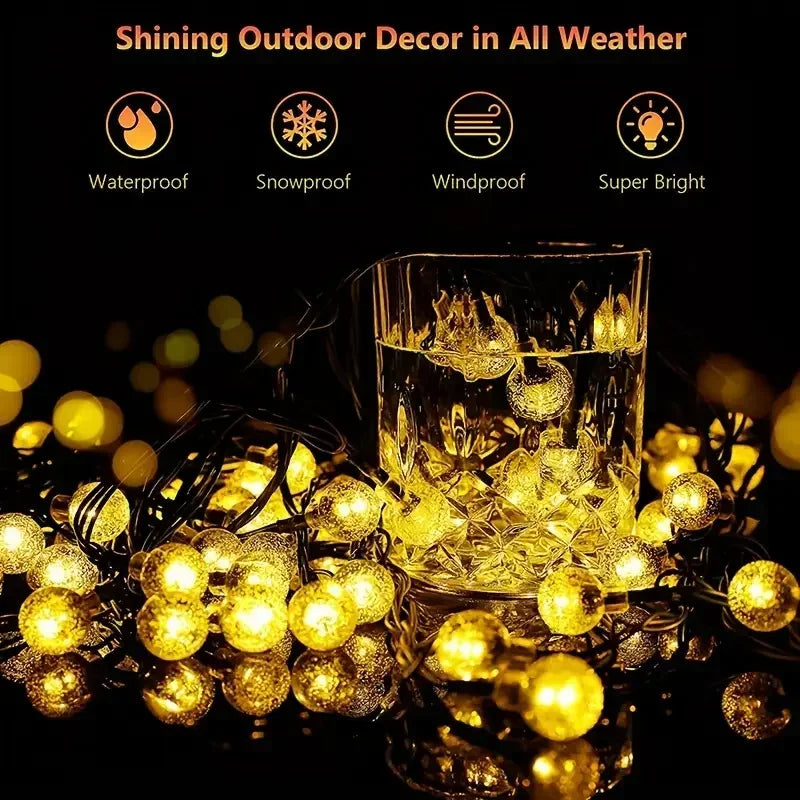 Solar-Powered String Lights with 20 Waterproof LED Globe Bulbs, Ambient Lighting for Garden, Patio and Parties, IP44 | Sansoti