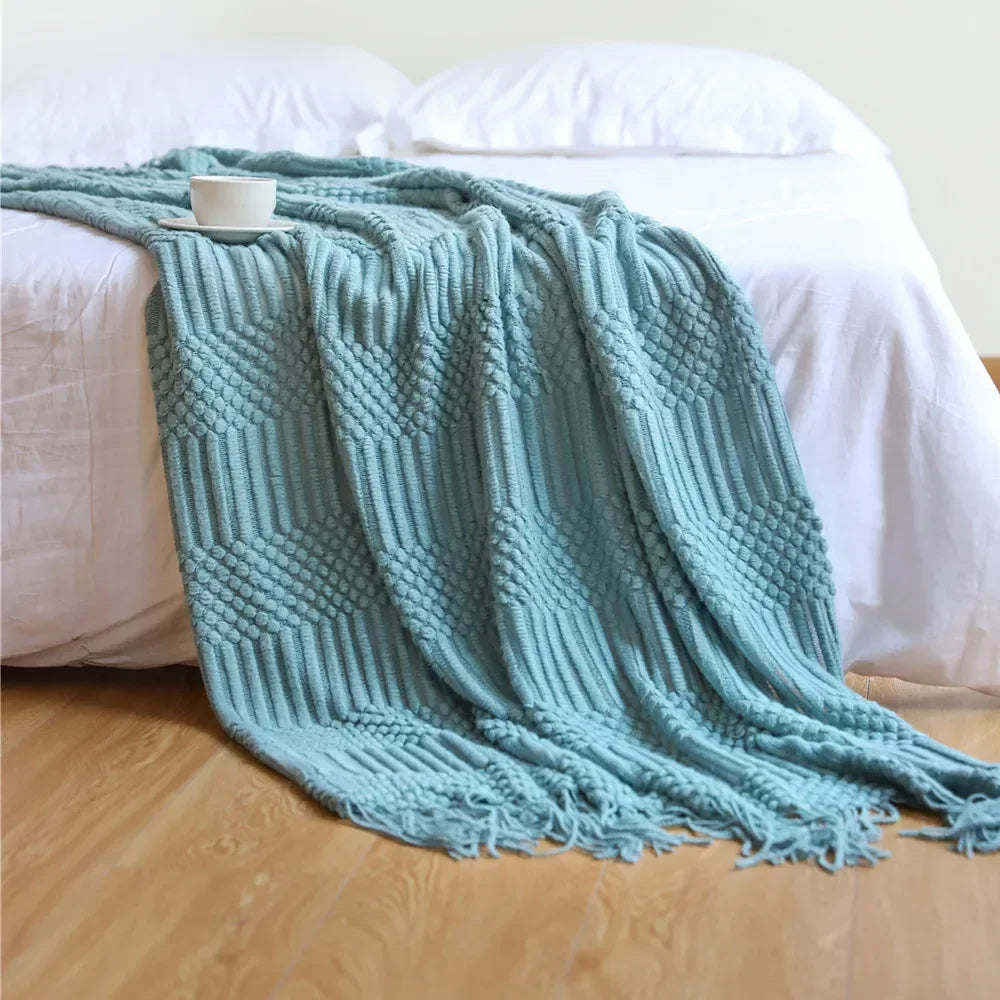 Knitted Acrylic Throw, Soft and Warm, Scandinavian Pattern, Sofa Blanket, Bedroom and Living Room Decorative Blanket | Sansoti