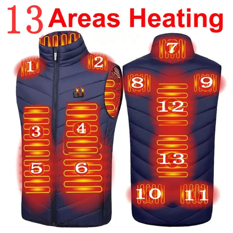 Chaleco USB calefactable para hombre con 17 zonas de calor, cremallera, ropa de invierno para actividades al aire libre, talla 5XL, térmico | Sansoti
