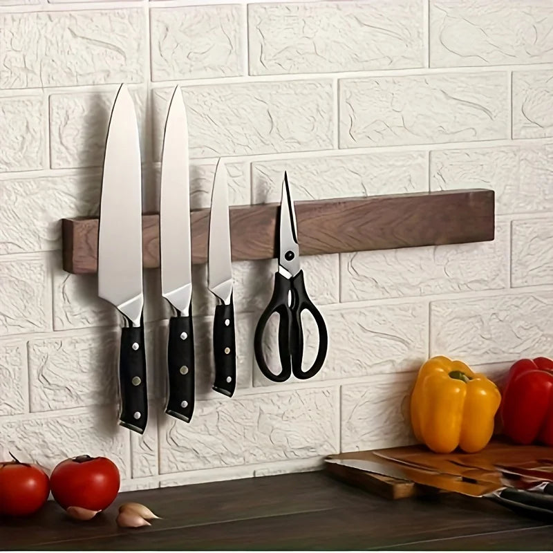 Magnetischer Messerstreifen Walnuss 40cm Wand Messerregal Holz Küchen Messerstreifen Wandbefestigung Messerhalter | Sansoti