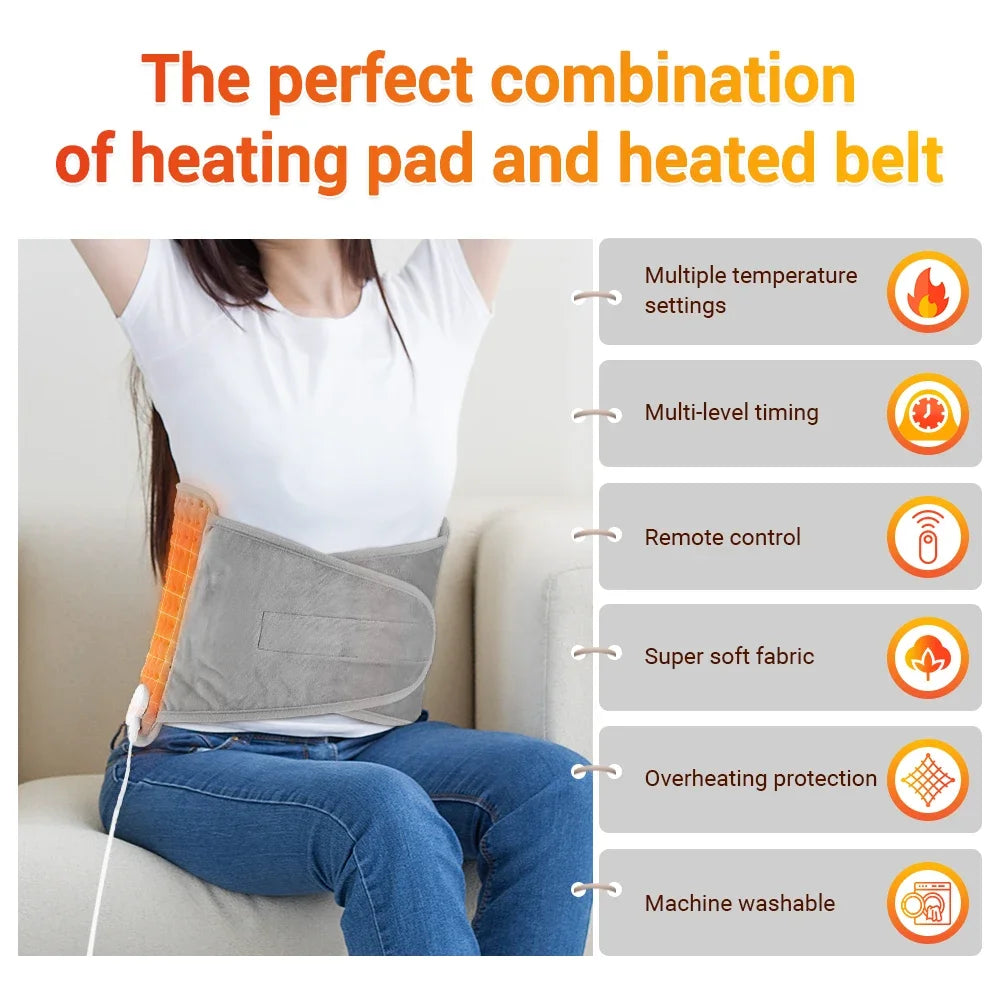 Electric Heating Belt Microplush 59x30cm Adjustable 9 Heat Settings Timer Back Abdomen Lower Back Pain Relief | Sansoti