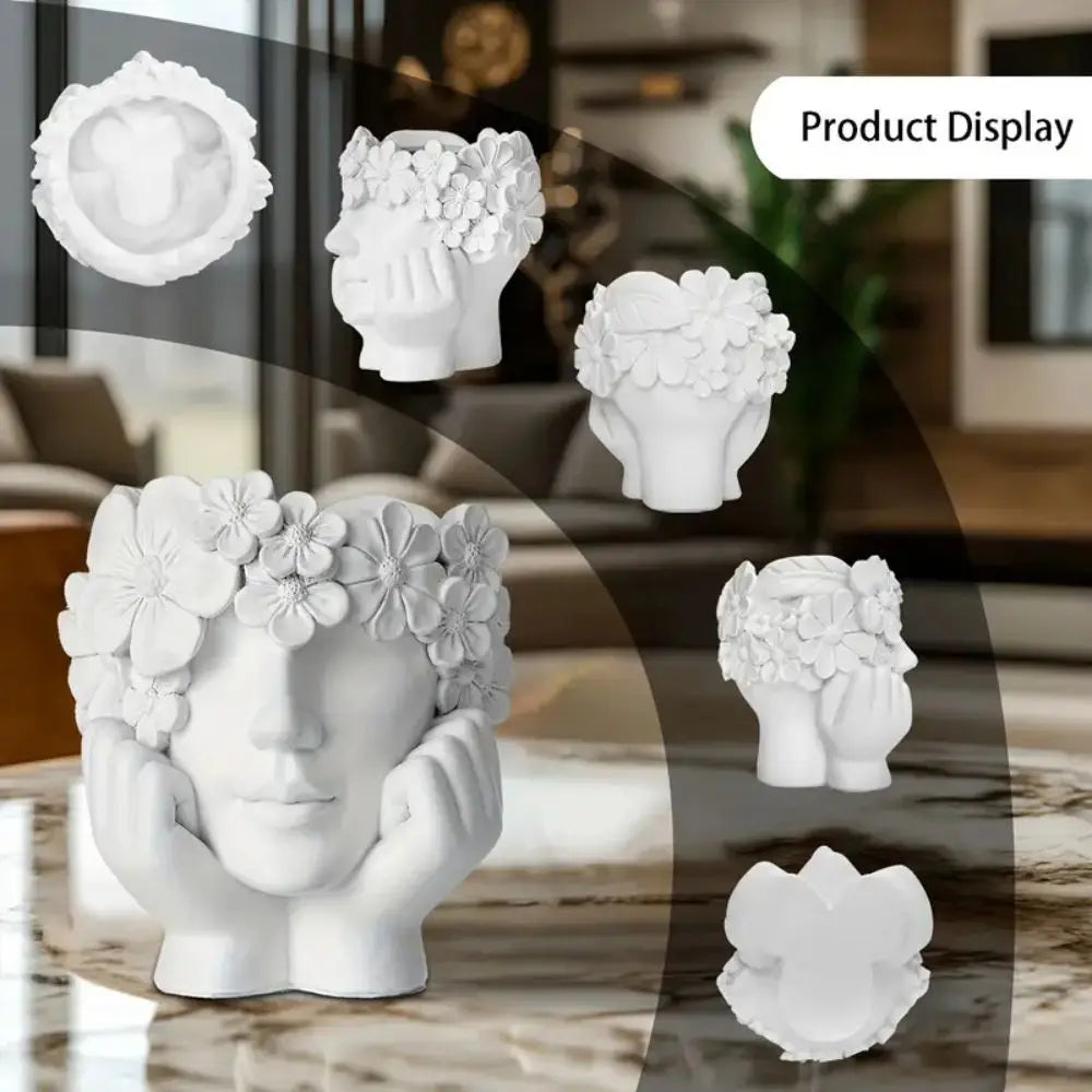 Blumentopf Frauenkopf Harz Weiß 15cm Dekorative Skulptur Wohnzimmer Garten Innen Außen Pflanzenkübel Gesicht | Sansoti