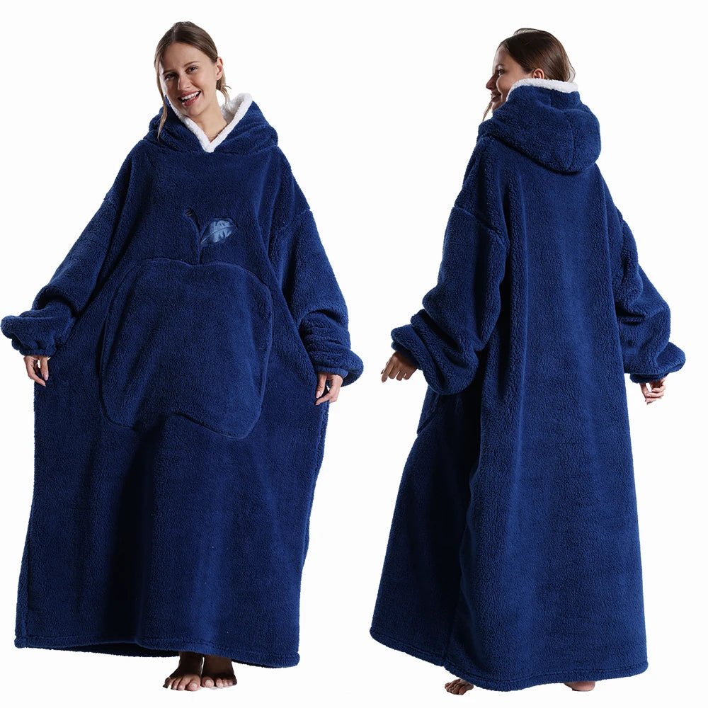 Oversized Hoodie Blanket Sherpa Fleece Hood Sleeves Relaxed Clothing Adults Winter Warmth Comfort Loungewear | Sansoti