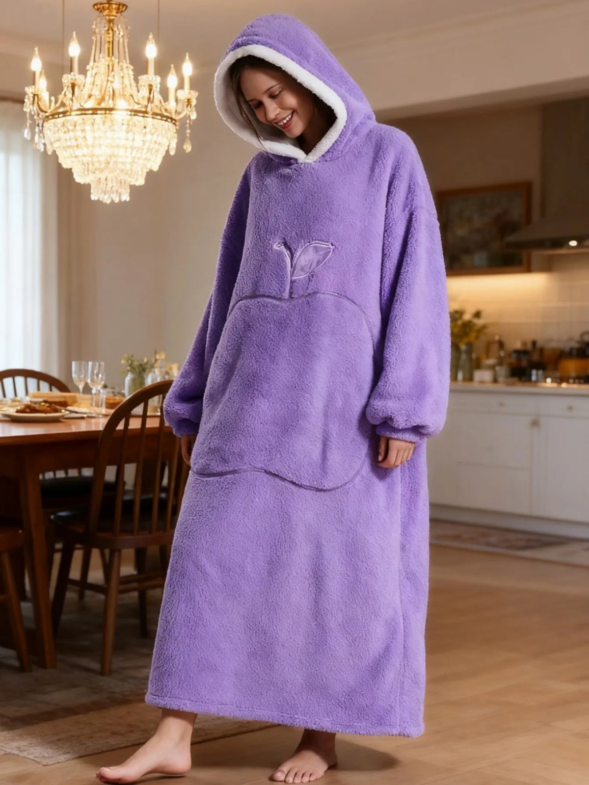 Oversized Hoodie Blanket Sherpa Fleece Hood Sleeves Relaxed Clothing Adults Winter Warmth Comfort Loungewear | Sansoti
