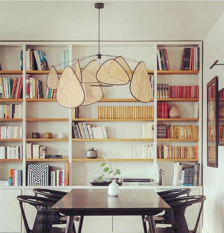 Lampa wisząca z rattanu, ręcznie pleciona, czarna i naturalna, E27, do salonu i jadalni, boho, skandynawska | Sansoti