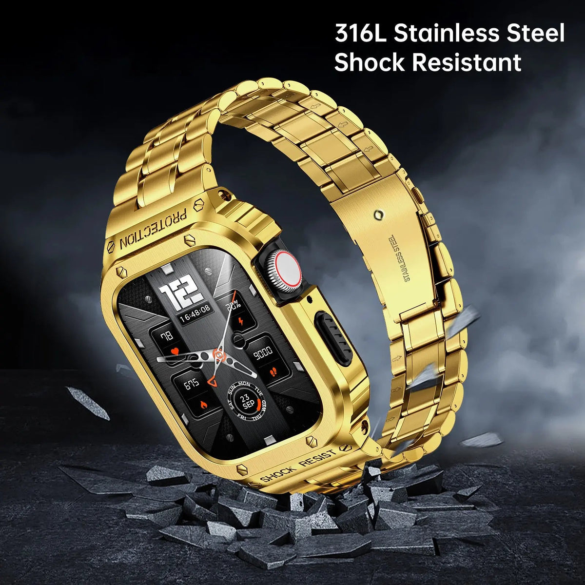Roestvrijstalen Horlogeband met Beschermhoes 45mm 44mm Smartwatch Accessoire Zwart Zilver Goud Stijlvol | Sansoti
