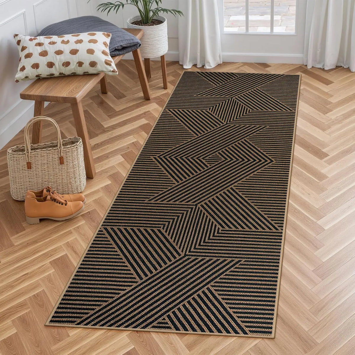 Loper fluwelen gangpad met antislip geometrisch patroon voor hal keuken wasruimte balkon 60x120-300cm | Sansoti