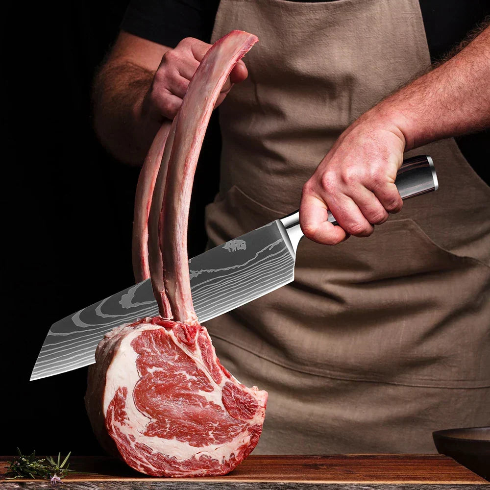 Professioneel Messenset RVS Koksmes Santoku Groentemes Houten Greep Keukengerei 1-9 Delig Keukenmes Set | Sansoti