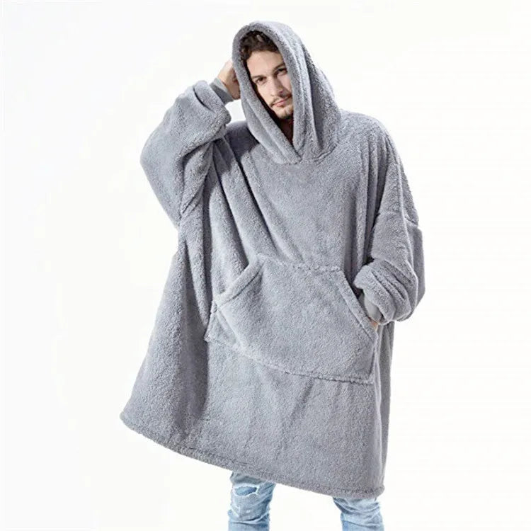 Couverture polaire portable avec capuche, réversible, plaid lounge oversize, couverture douce pour le confort à la maison | Sansoti