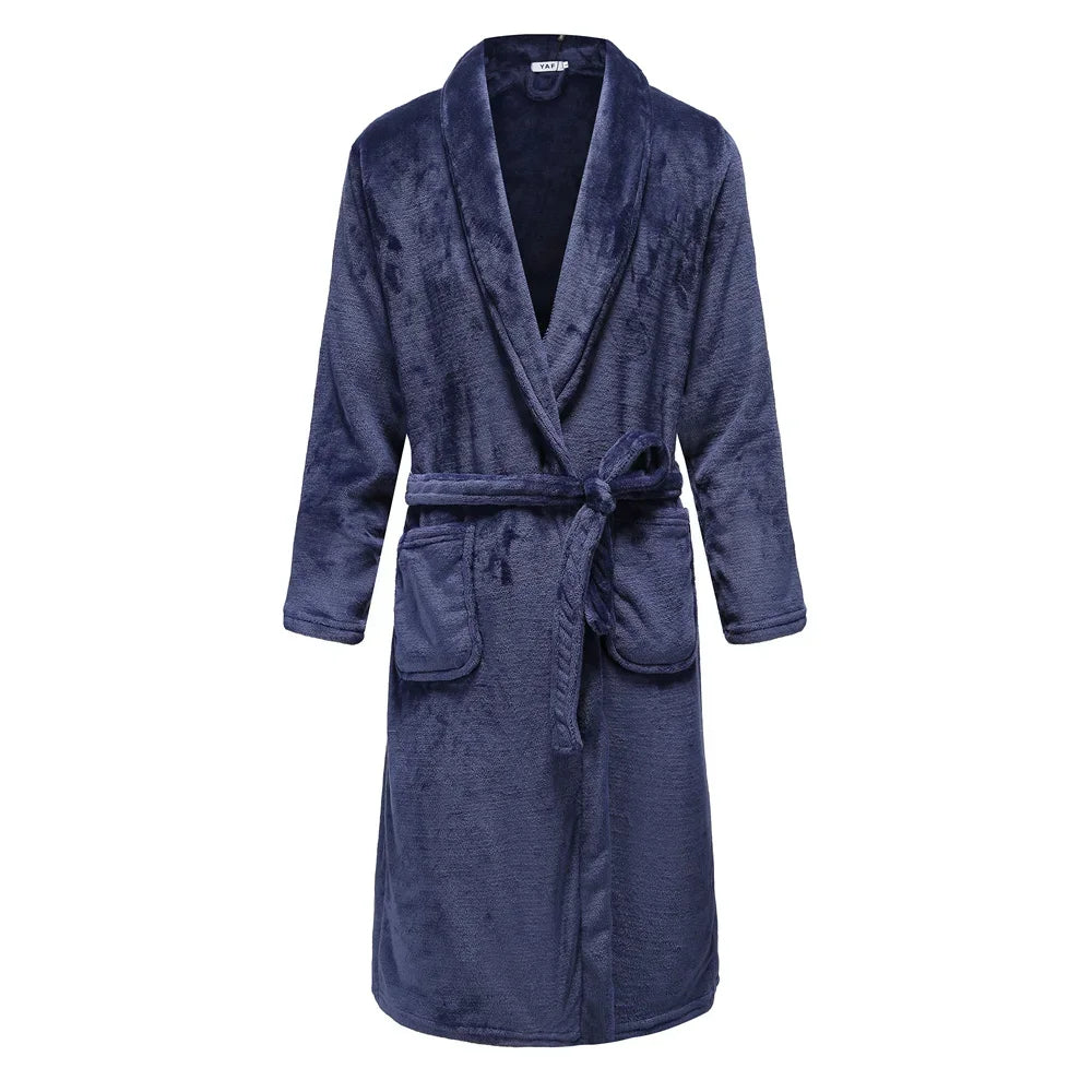 Zachte Fleece Herenbadjas Kimono Stijl Lang Model voor Herfst Winter Lounge Thuiskleding Comfortabel | Sansoti
