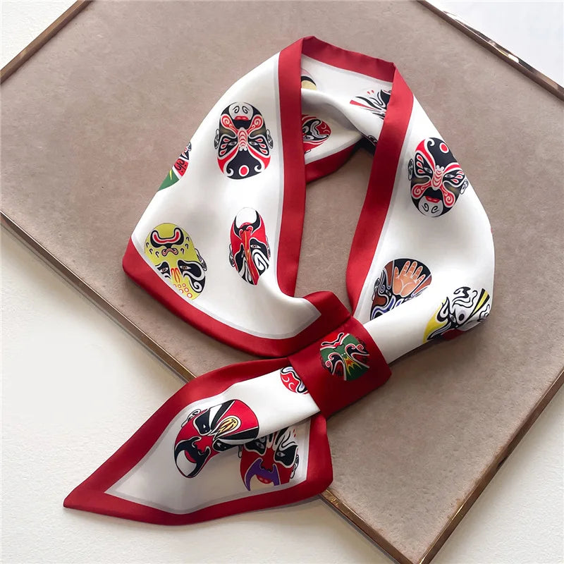 Satin Neck Scarf with Animal Print 76x13cm Decorative Ribbon Scarf Polyester Accessory for Women Autumn Winter | Sansoti