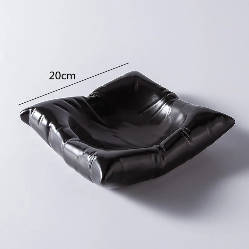 Ceramic Bowl with Wavy Edge White and Black – Decorative Tableware Bowl for Table and Interior | Sansoti