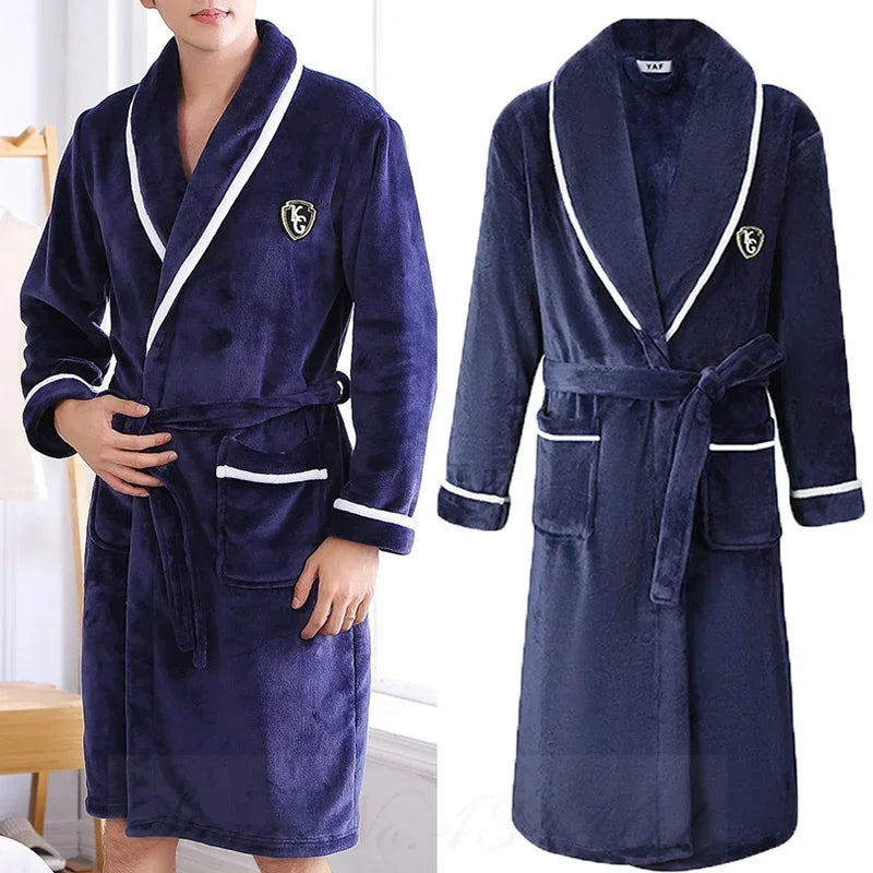 Zachte Fleece Herenbadjas Kimono Stijl Lang Model voor Herfst Winter Lounge Thuiskleding Comfortabel | Sansoti