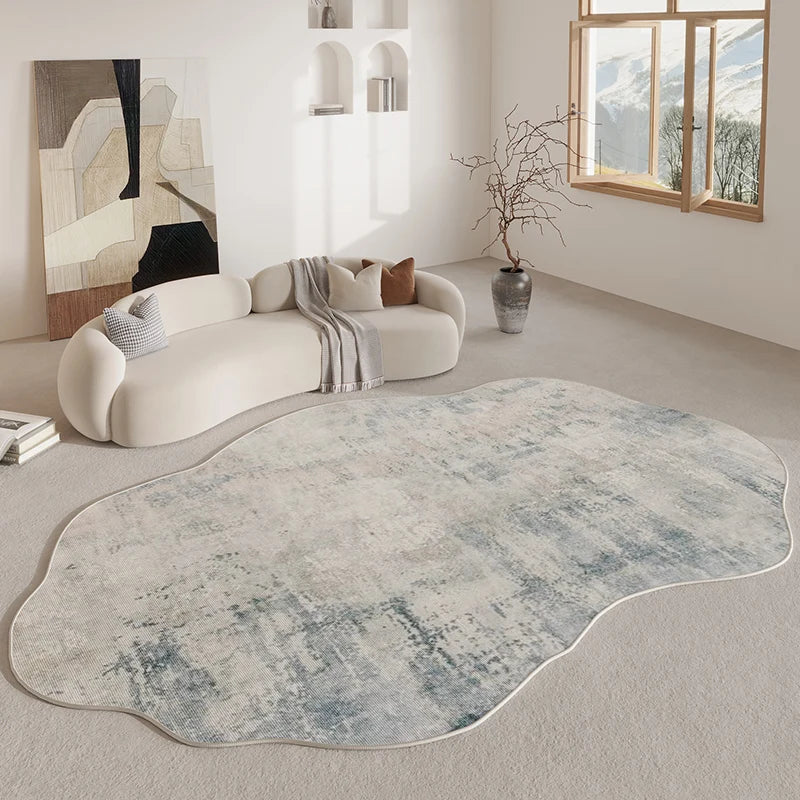 Soft Rug with Organic Shape, Non-Slip Backing, Polyester, Modern Interior, Living Room, Bedroom | Sansoti