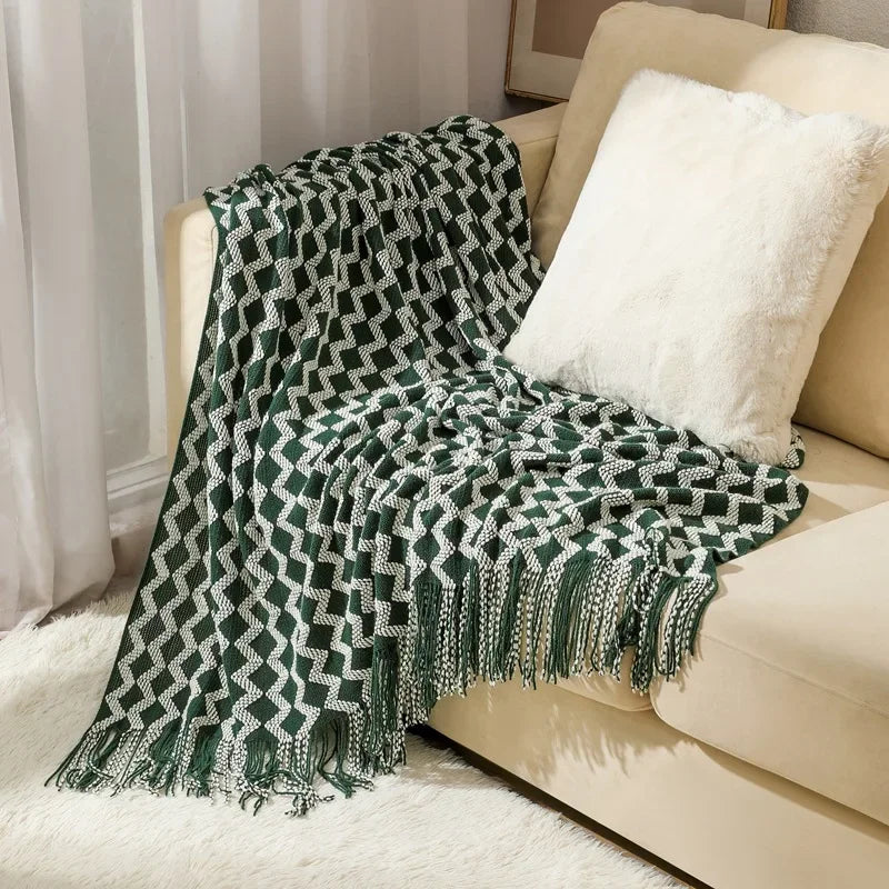 Knitted Acrylic Throw, Soft and Warm, Scandinavian Pattern, Sofa Blanket, Bedroom and Living Room Decorative Blanket | Sansoti