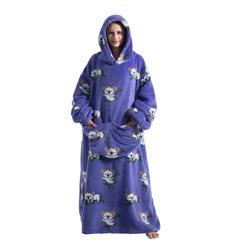 Sherpa Fleece Blanket with Sleeves and Hood 140cm Portable Oversized Home Blanket XXL Comfortable Warm Blanket | Sansoti