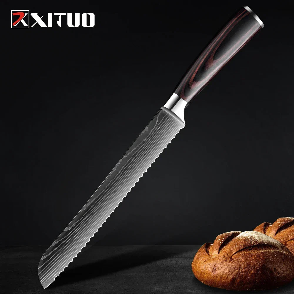 Professioneel Messenset RVS Koksmes Santoku Groentemes Houten Greep Keukengerei 1-9 Delig Keukenmes Set | Sansoti