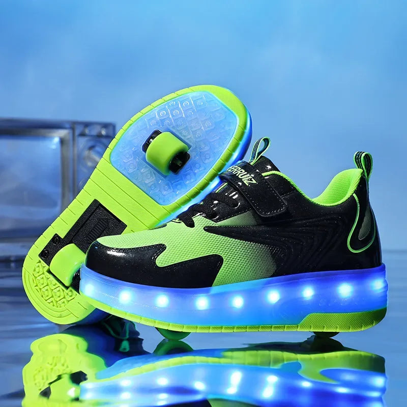 LED Rollschuhe Kinder Synthetisch Rosa mit Beleuchtung Rollschuhe Sneakers mit Rollen zum Spielen im Freien | Sansoti