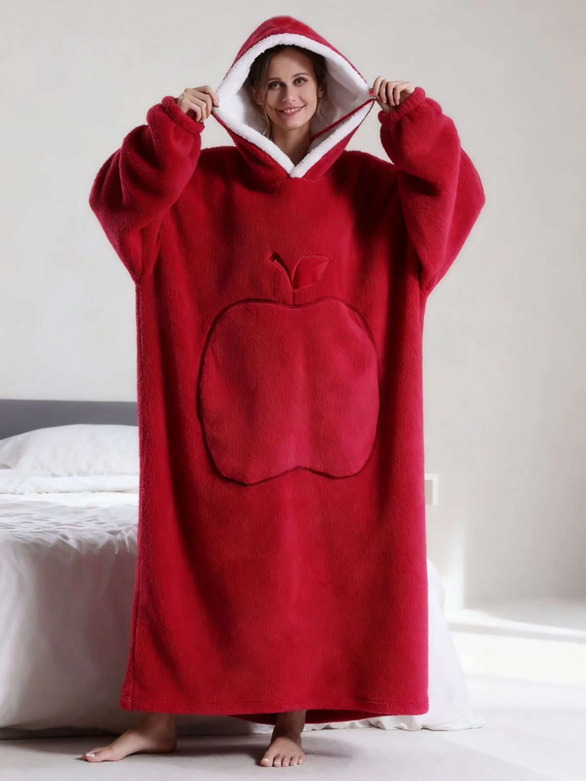Oversized Hoodie Blanket Sherpa Fleece Hood Sleeves Relaxed Clothing Adults Winter Warmth Comfort Loungewear | Sansoti