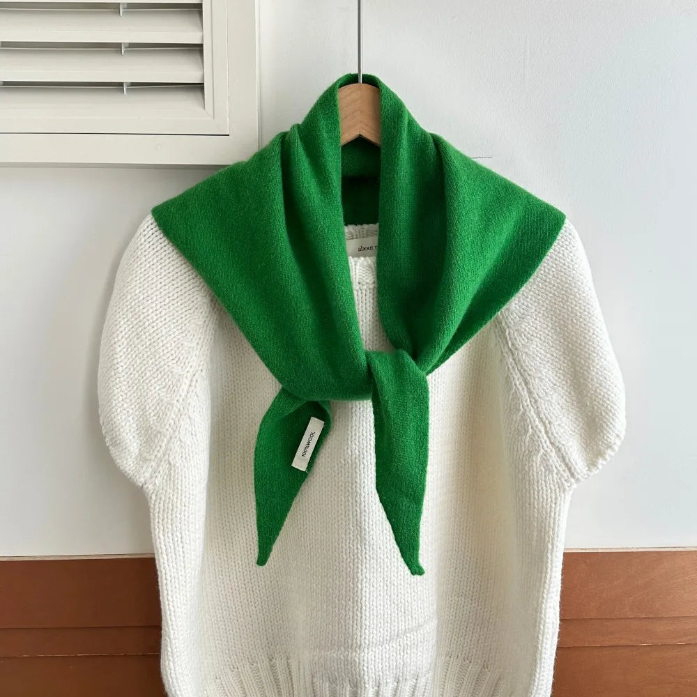 Gebreide Wollen Omslagdoek Driehoek 60x130 cm Wintersjaal Dames Effen Warme Hoofddoek Herfst Winter Accessoire | Sansoti