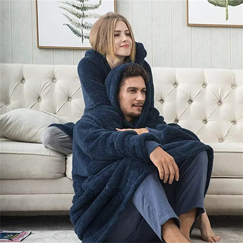 Couverture polaire portable avec capuche, réversible, plaid lounge oversize, couverture douce pour le confort à la maison | Sansoti