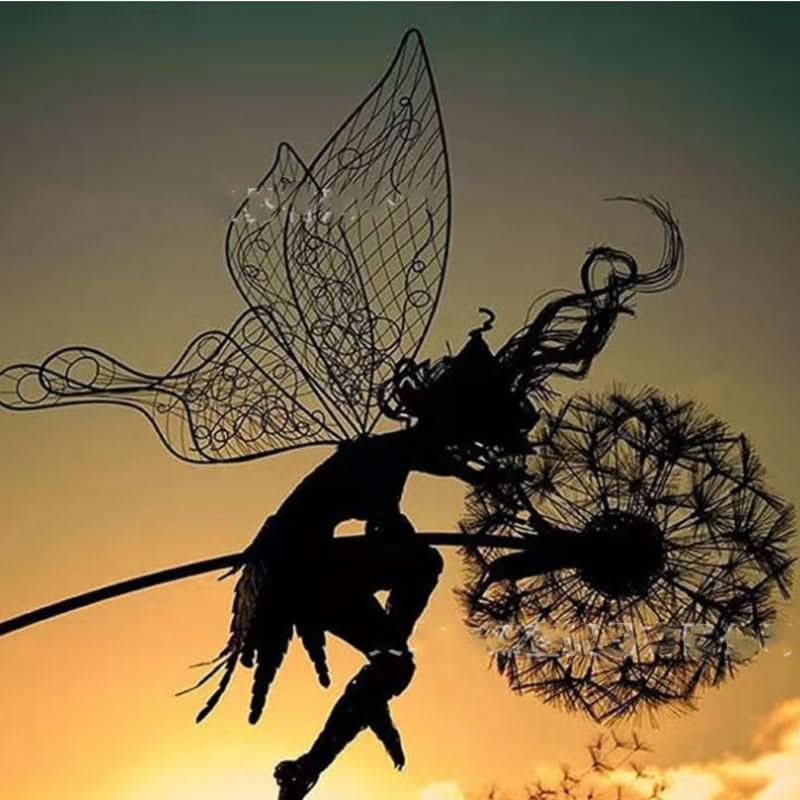 Metalen Feeën Tuinornament met Paardenbloem 60cm Hoogte Decoratief Sculptuur voor Tuin Terras Buitendecoratie | Sansoti