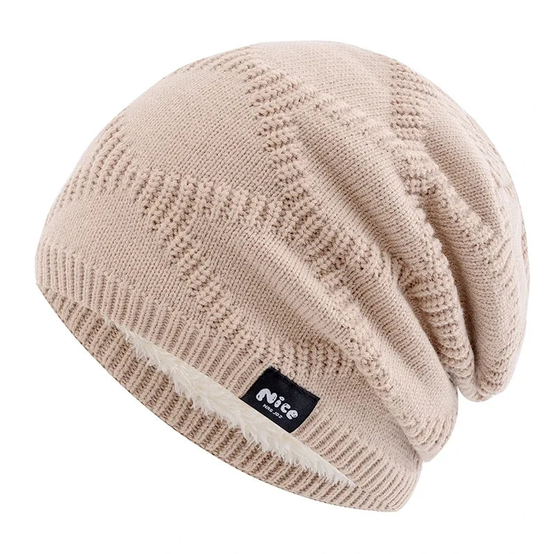 Knitted Winter Hat Unisex Fleece-Lined Slouchy Beanie Adults Knitting Pattern Outdoor Headwear | Sansoti
