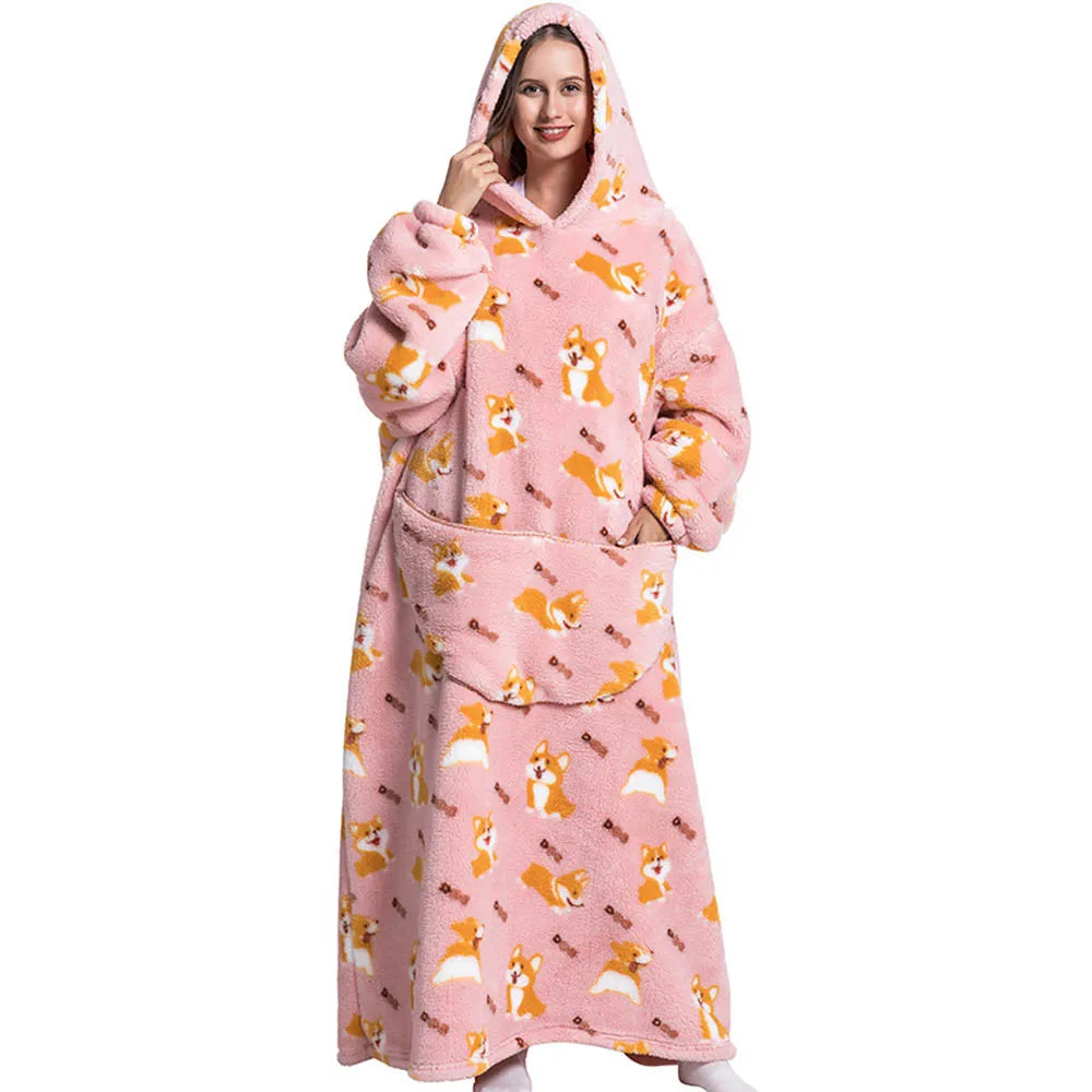 Sherpa Fleece Blanket with Sleeves and Hood 140cm Portable Oversized Home Blanket XXL Comfortable Warm Blanket | Sansoti