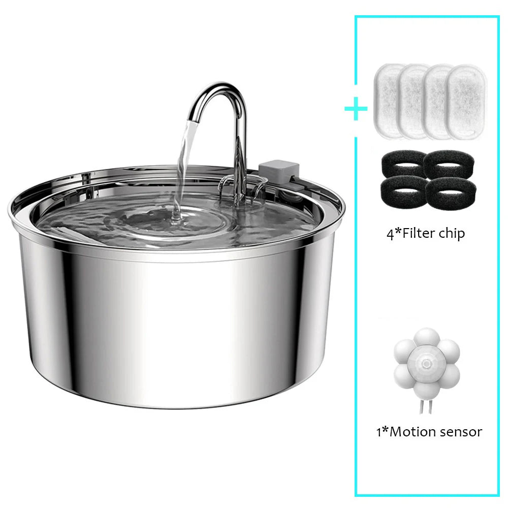 Automatische Drinkfontein voor Huisdieren RVS 3 Liter USB Kat Hond Stille Waterstroomfeeder Circulatie | Sansoti
