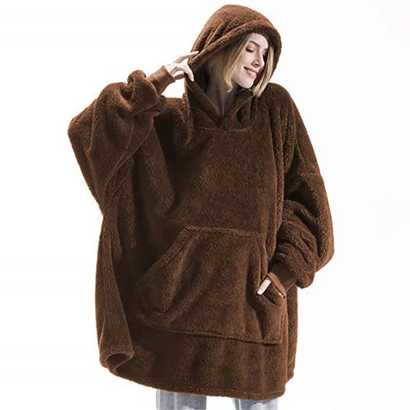 Couverture polaire portable avec capuche, réversible, plaid lounge oversize, couverture douce pour le confort à la maison | Sansoti