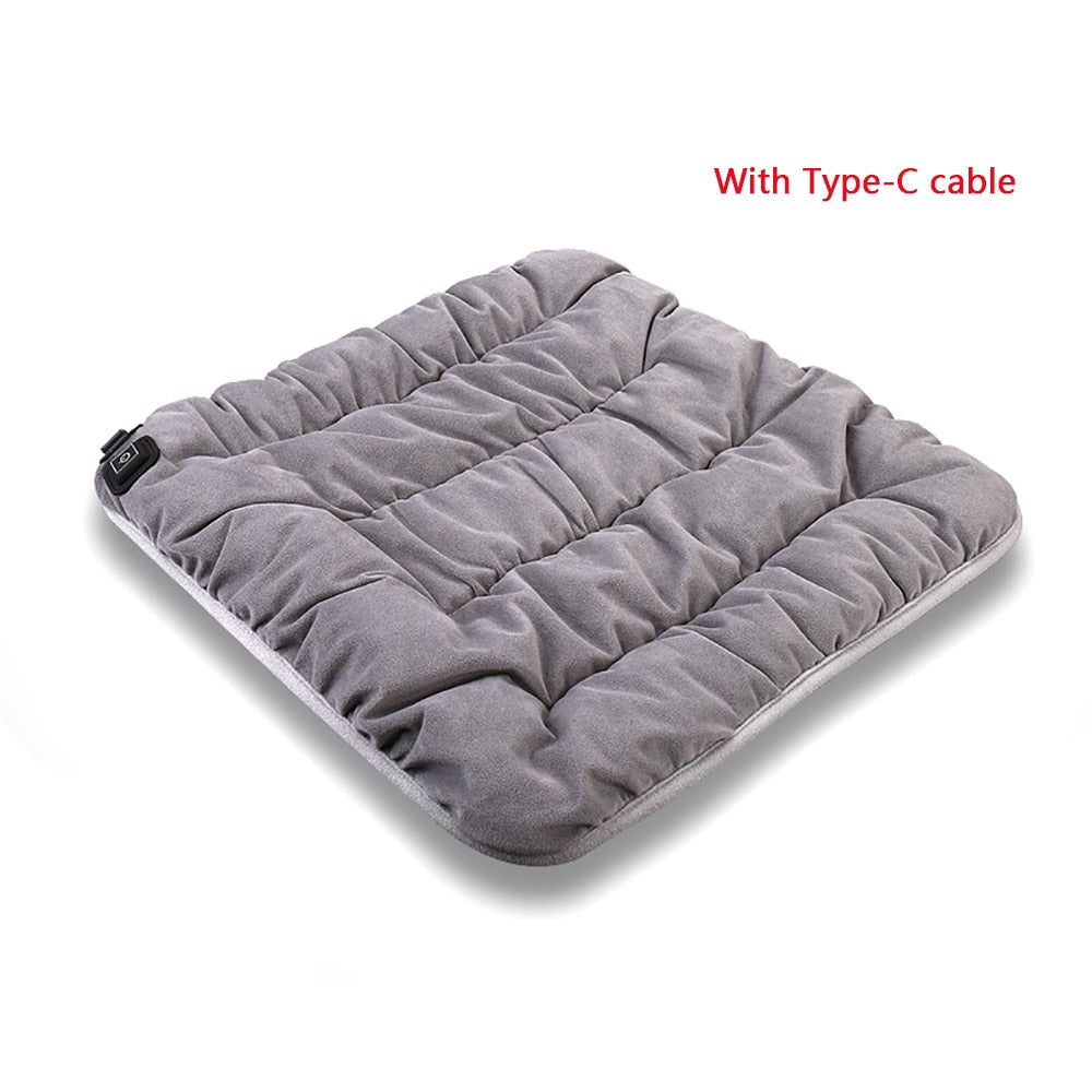 USB Stoelkussen met Verwarming 45x45 cm Verstelbare Temperatuur Zachte Vulling Comfortabel Grijs Bruin Zwart | Sansoti
