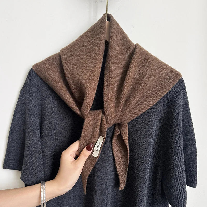 Gebreide Wollen Omslagdoek Driehoek 60x130 cm Wintersjaal Dames Effen Warme Hoofddoek Herfst Winter Accessoire | Sansoti