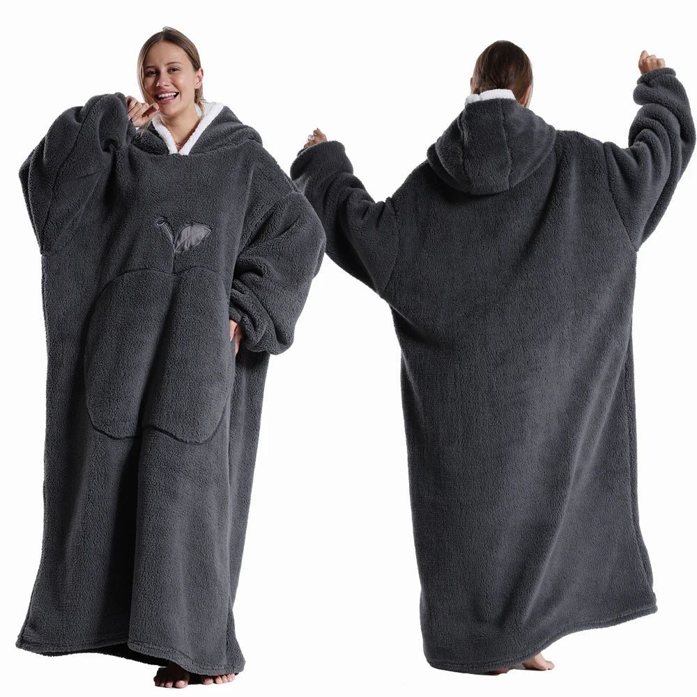Oversized Hoodie Blanket Sherpa Fleece Hood Sleeves Relaxed Clothing Adults Winter Warmth Comfort Loungewear | Sansoti