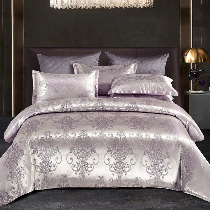 Satijnen Jacquard-Bettbezug-Set 220x240 für zwei Personen, Sommerbettwäsche, luxuriöser Bettbezug für das Schlafzimmer | Sansoti