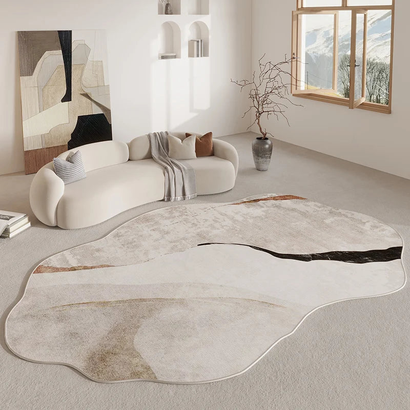 Soft Rug with Organic Shape, Non-Slip Backing, Polyester, Modern Interior, Living Room, Bedroom | Sansoti