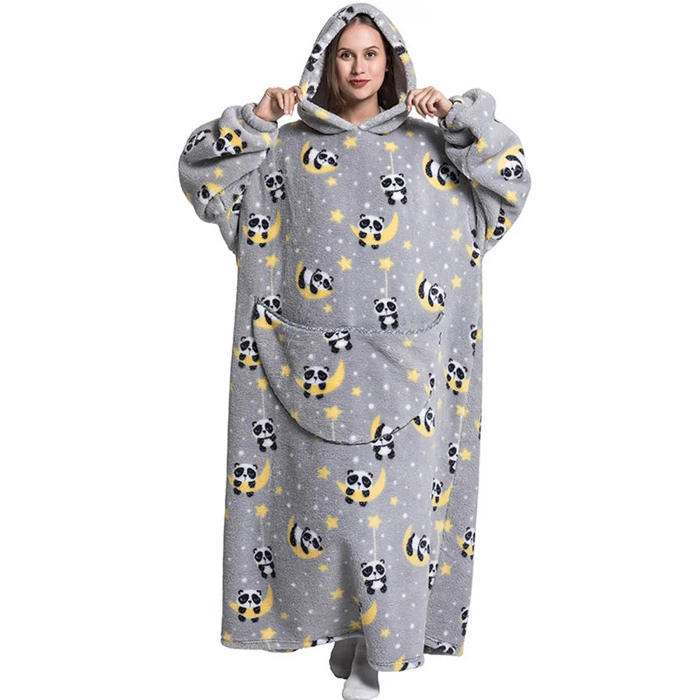 Sherpa Fleece Blanket with Sleeves and Hood 140cm Portable Oversized Home Blanket XXL Comfortable Warm Blanket | Sansoti