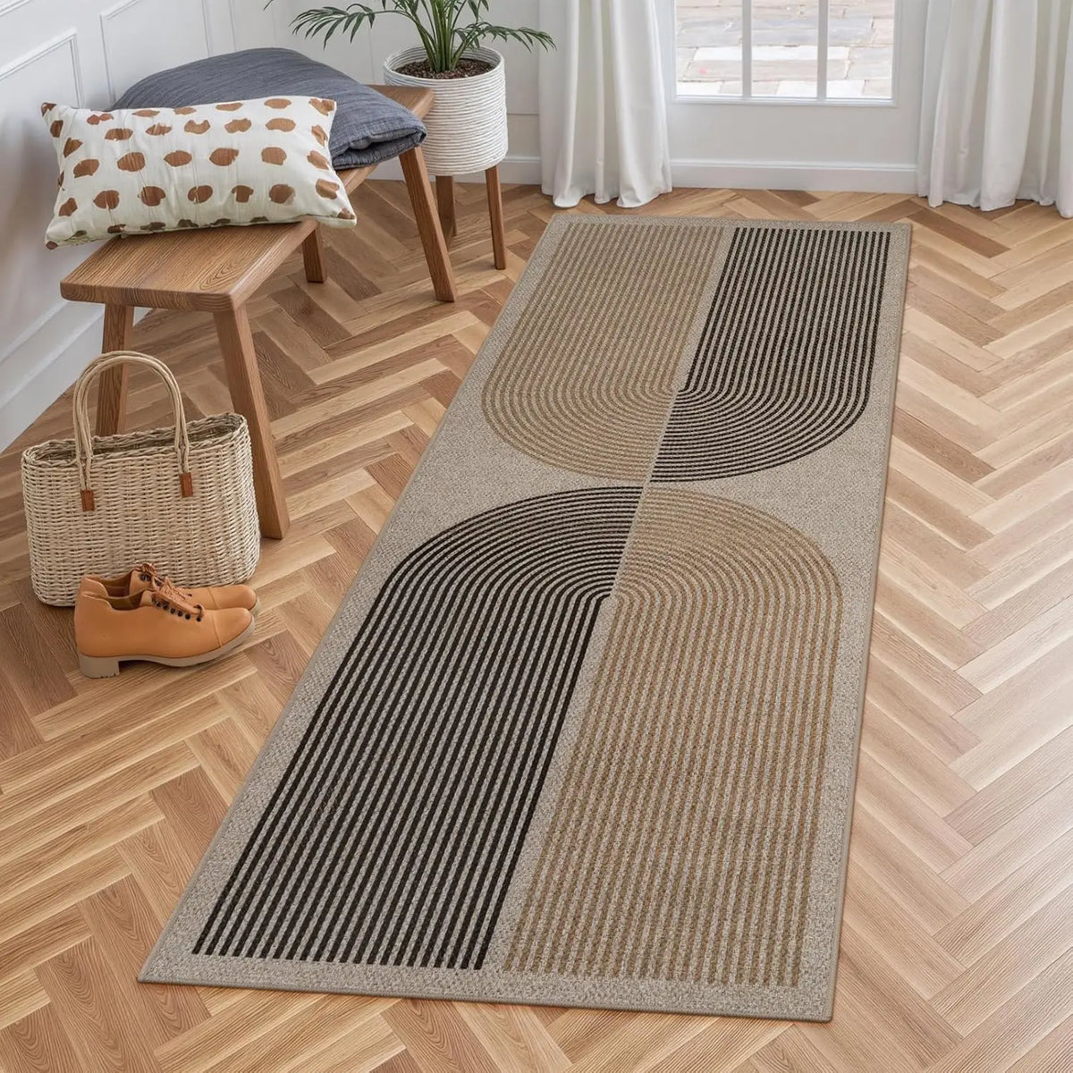 Loper fluwelen gangpad met antislip geometrisch patroon voor hal keuken wasruimte balkon 60x120-300cm | Sansoti